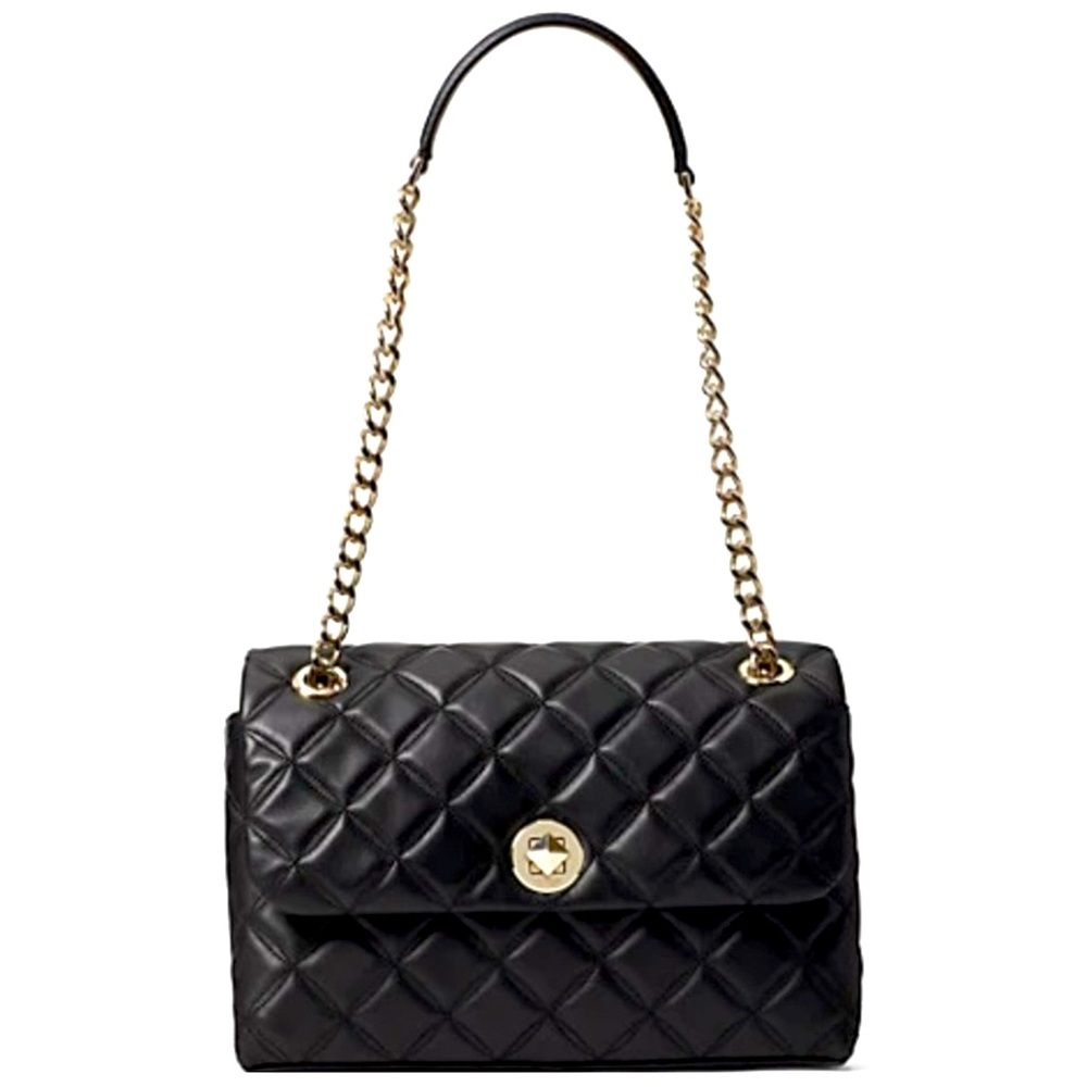 KATE SPADE ♠️ New York 🖤Natalia🖤BLACKSMOOTH QUILTED MEDIUM FLAP SHOULDER BAG